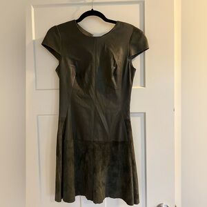 JITROIS lamb skin green leather mini dress size XS OR French 34